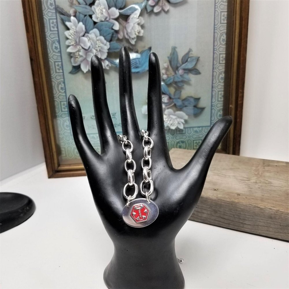 Medical Alert Silver Necklace Diabetic Chain Link - Picture 6 of 8